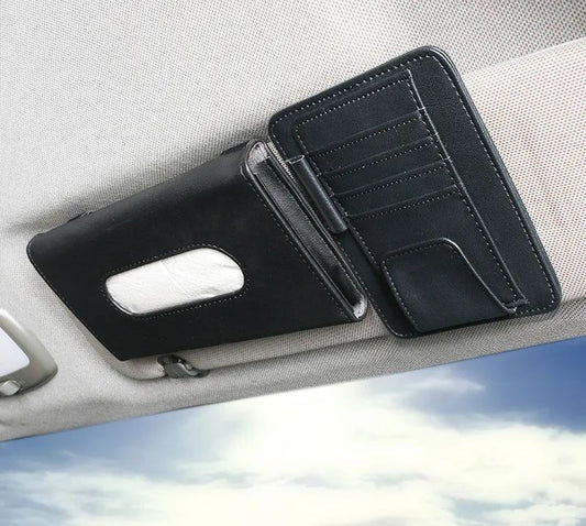 Car Sun Visor Organizer – Tissue Holder with Card & Glasses Storage